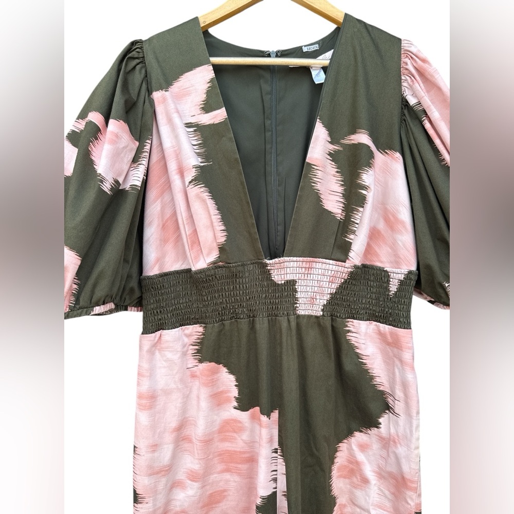 Anthropologie Hutch Green Pink Wide Leg Jumpsuit Size 1X Plunging V-Neck - Picture 8 of 15